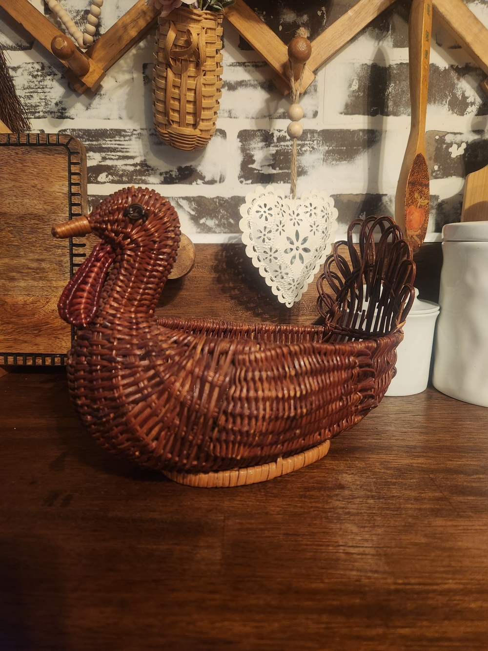 Vintage Dark Wicker Turkey Basket